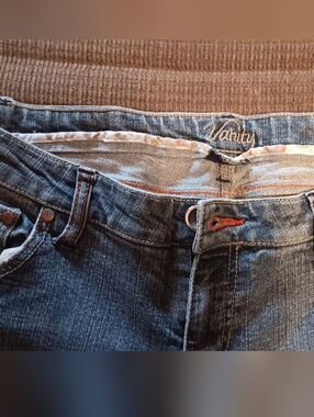 Vanity Women's Relaxed Dark Blue Denim Jeans with Orange Stitch